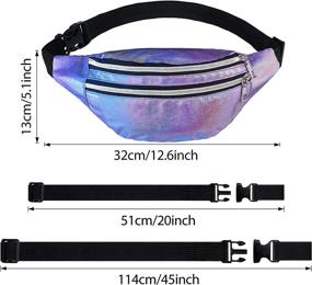 img 3 attached to 🎒 Holographic Fanny Pack for Women Men Kids - Metallic Color Sport Waistbag with Adjustable Belt and Pouches - Perfect for Traveling, Running, Partying - Available in White, Pink, Purple