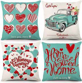 img 4 attached to 💙 YGEOMER Turquoise Valentine's Day Pillow Covers - Set of 4, 18x18 Inch - Festival Anniversary Wedding Cushion Case for Valentine's Day Decorations - Throw Pillow Covers