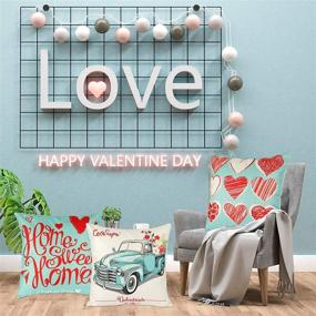 img 1 attached to 💙 YGEOMER Turquoise Valentine's Day Pillow Covers - Set of 4, 18x18 Inch - Festival Anniversary Wedding Cushion Case for Valentine's Day Decorations - Throw Pillow Covers