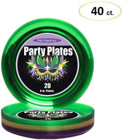 img 1 attached to 🎉 40-Count Party Essentials Disposable Mardi Gras Hard Plastic Round Plates, 9 inches, Green/Purple/Yellow