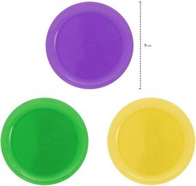 img 2 attached to 🎉 40-Count Party Essentials Disposable Mardi Gras Hard Plastic Round Plates, 9 inches, Green/Purple/Yellow