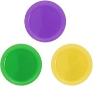 🎉 40-count party essentials disposable mardi gras hard plastic round plates, 9 inches, green/purple/yellow logo