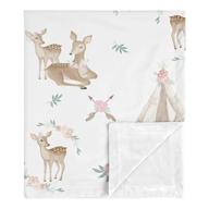 🦌 sweet jojo designs boho watercolor woodland deer floral baby girl receiving security swaddle blanket - blush pink, mint green and white logo