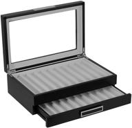 💼 premium 20-piece black ebony wood pen display case: elegant storage and organizer for fountain pens - two level design with glass window and drawer логотип