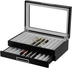 img 1 attached to 💼 Premium 20-Piece Black Ebony Wood Pen Display Case: Elegant Storage and Organizer for Fountain Pens - Two Level Design with Glass Window and Drawer