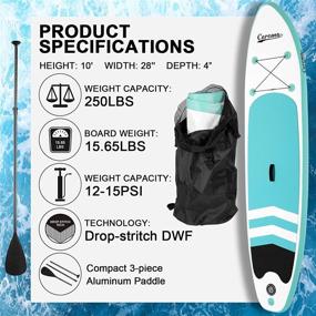 img 3 attached to 🏄 Caroma Inflatable SUP Board White Green - 10ft, Premium Paddleboard with Detachable Fin, Paddle, Air Pump w/Gauge, Safety Leash, Backpack - Perfect for Adults, Youth, All Skill Levels