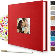 luniqi self-adhesive photo album with 40 linen pages and magnetic closure - perfect for diy anniversary, valentines day, travel memories - 11 x 10.6 inches, burlap cover with window and bonus metallic pen logo