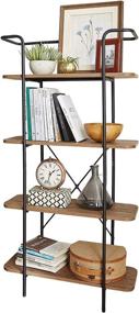 img 4 attached to LINSY HOME 4-Tier Rustic Oak Finished Ladder Bookshelf - Storage & Display Shelf for Bedroom and Living Room