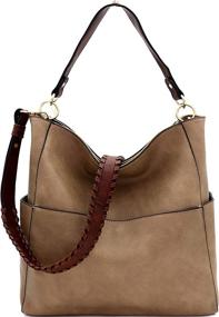 img 4 attached to Extra Whipstitched Braid Strap X-LARGE Vegan Leather Boho Hobo Bag - Versatile 2 Way Multi-Pocket Compartment