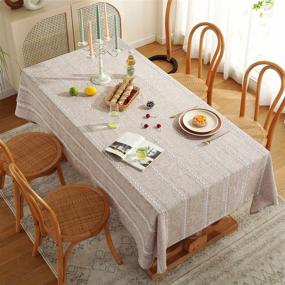 img 1 attached to 🏡 Hemstitched Embroidered Farmhouse Tablecloth - Enhance your Décor with Exquisite Tablecloths