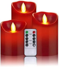 img 3 attached to 🕯️ HEIOKEY 3 Piece LED Flameless Candle Set - Red Dripless Real Wax Pillar Lights with Timer & 10-Key Remote Control