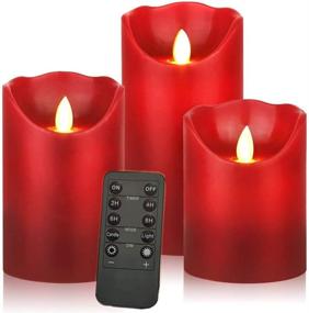 img 4 attached to 🕯️ HEIOKEY 3 Piece LED Flameless Candle Set - Red Dripless Real Wax Pillar Lights with Timer & 10-Key Remote Control