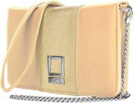 👜 lencca kyma vegan leather crossbody smartphone clutch wallet purse – beige/gold with detachable chain shoulder strap logo