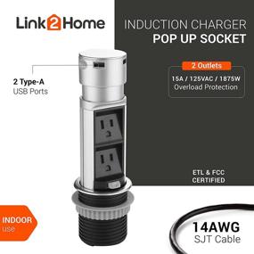 img 3 attached to Space-Saving Pop Up Outlet Station: Link 2 Home with USB Ports - Fast Charging, Splash Resistant, Stainless-Steel Finish, for Kitchen Island, Office Table, and Workshop