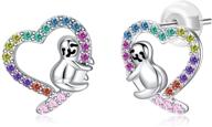 🦥 colorful hypoallergenic sloth stud earrings: sterling silver animal heart studs for sensitive ears - perfect sloth jewelry gift for girls and women logo