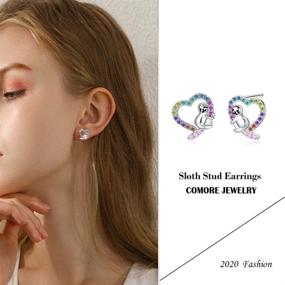 img 1 attached to 🦥 Colorful Hypoallergenic Sloth Stud Earrings: Sterling Silver Animal Heart Studs for Sensitive Ears - Perfect Sloth Jewelry Gift for Girls and Women