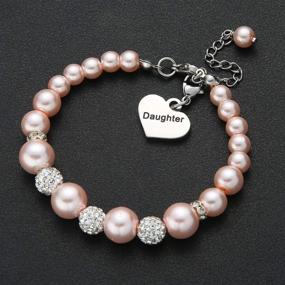 img 1 attached to 💖 Charm Bracelet for Girls: Handmade Heart Pendant, Rhinestone Crystal Balls, Faux Pearls - Perfect Jewelry Gifts for Daughters, Nieces, and Flower Girls, Beads Bracelet for Granddaughters and Sisters