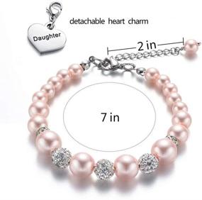 img 3 attached to 💖 Charm Bracelet for Girls: Handmade Heart Pendant, Rhinestone Crystal Balls, Faux Pearls - Perfect Jewelry Gifts for Daughters, Nieces, and Flower Girls, Beads Bracelet for Granddaughters and Sisters