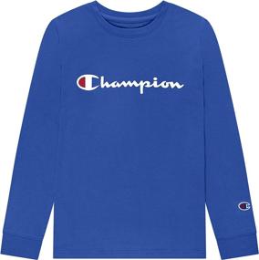 img 3 attached to Comfy and Stylish Champion Kids Boys 2-Piece Set: Long Sleeve Hooded Tee, Crew Neck Tee, and Fleece Jogger Sweatpants