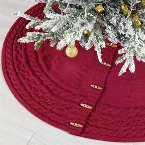 img 4 attached to 🎄 48-Inch Knitted Christmas Tree Skirt Round with Wooden Toggle Buttons in Burgundy - Starry Dynamo