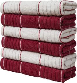 img 2 attached to 🔴 Premium Window Pane Design Kitchen Towels Set - 6 Pack of Large, Ultra Absorbent Cotton Dish Towels - Red