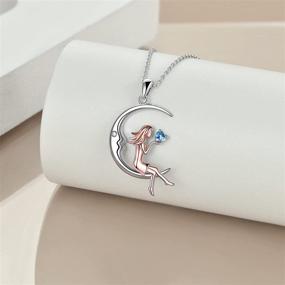 img 3 attached to Moon Fairy Necklace for Teen Girls | Birthstone Pendant 💫 Gift | White Gold Plated Austrian Crystal Jewelry | Perfect Gift Idea