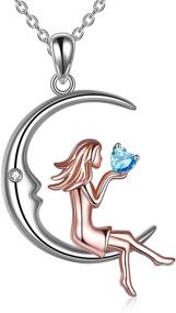 img 4 attached to Moon Fairy Necklace for Teen Girls | Birthstone Pendant 💫 Gift | White Gold Plated Austrian Crystal Jewelry | Perfect Gift Idea