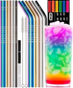 img 4 attached to ✨ Top-Rated Set of 12 Stainless Steel Metal Drinking Straws, 10.5" Long, Wide Rainbow Multi-Colored, Reusable, Straight & Curved Straws with Cleaning Brushes & Silicone Tips. Ideal for Straw Brush Cup Drinks.