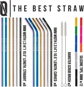 img 3 attached to ✨ Top-Rated Set of 12 Stainless Steel Metal Drinking Straws, 10.5" Long, Wide Rainbow Multi-Colored, Reusable, Straight & Curved Straws with Cleaning Brushes & Silicone Tips. Ideal for Straw Brush Cup Drinks.