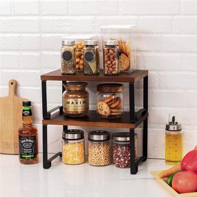 img 1 attached to Oyydecor Cabinet Shelf Organizers: Metal and Pine Stackable Kitchen Counter 🗄️ & Pantry Storage Shelves - Set of 2, Expandable and Stylish (Black)