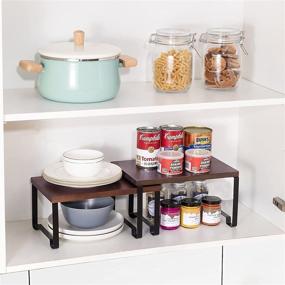 img 2 attached to Oyydecor Cabinet Shelf Organizers: Metal and Pine Stackable Kitchen Counter 🗄️ & Pantry Storage Shelves - Set of 2, Expandable and Stylish (Black)