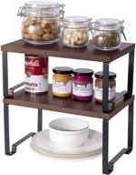 oyydecor cabinet shelf organizers: metal and pine stackable kitchen counter 🗄️ & pantry storage shelves - set of 2, expandable and stylish (black) logo