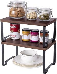 img 4 attached to Oyydecor Cabinet Shelf Organizers: Metal and Pine Stackable Kitchen Counter 🗄️ & Pantry Storage Shelves - Set of 2, Expandable and Stylish (Black)