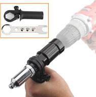 🔧 professional cordless drill electric rivet gun adapter - premium hand tool kit for effortless riveting - aluminum casting housing, non-slip handle - includes 4 convertible heads, wrench logo