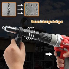 img 1 attached to 🔧 Professional Cordless Drill Electric Rivet Gun Adapter - Premium Hand Tool Kit for Effortless Riveting - Aluminum Casting Housing, Non-slip Handle - Includes 4 Convertible Heads, Wrench