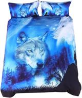 🐺 wowelife 3d wolf bedding sets: twin size, blue 2 wolves at moon night dark forest 4-piece with duvet cover, flat sheet, and pillow cases. (comforter and fitted sheet not included) logo