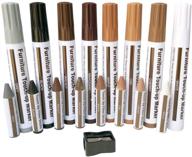 🔧 furniture repair & wood touch up pen set - 17pc markers and wax sticks for stains, scratches, wood floors, tables, carpenters, bedposts - includes 8 felt tip wood markers and 8 wax sticks with sharpener kit logo