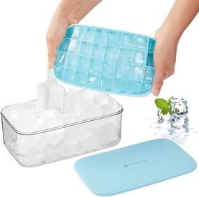 img 4 attached to 🧊 Scoop & Lid Silicone Ice Cube Tray: 32Pcs x 0.4 Oz Small Square Cubes for Refreshing Cocktails & Milk Tea (Blue)