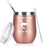 🦈 grandma shark wine tumbler: insulated stainless steel gift for new grandma and grandmother - perfect mother's day & birthday present (12 oz, rose gold) логотип