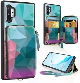 img 4 attached to ZVE Samsung Galaxy Note 10+ Plus Case with Credit Card Holder Zipper Handbag Purse Wrist Strap Print Protective Case Cover for Samsung Galaxy Note 10+ Plus (2019), 6.8 inch - Diamond Design