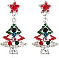 🎄 rarelove colorful rainbow statement christmas tree dangle earrings: festive red star & cz crystal rhinestones for women & girls logo