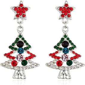 img 4 attached to 🎄 RareLove Colorful Rainbow Statement Christmas Tree Dangle Earrings: Festive Red Star & CZ Crystal Rhinestones for Women & Girls