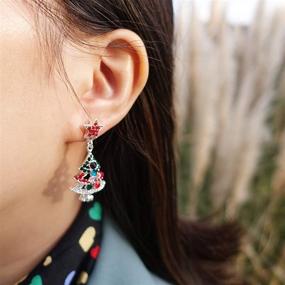 img 2 attached to 🎄 RareLove Colorful Rainbow Statement Christmas Tree Dangle Earrings: Festive Red Star & CZ Crystal Rhinestones for Women & Girls