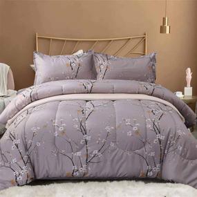 img 4 attached to 🌸 Nanko Queen Comforter Set 3pc - Gray Pastel Floral Print Soft Microfiber Bedding - All Season Quilted Comforter with 2 Pillowshams - Farmhouse Bed Set