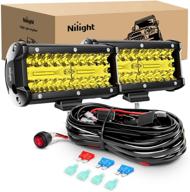 🌟 nilight amber led light bar 6.5 inch spot flood combo - 120w, 12000lm triple rows, waterproof off road lights with 16awg wiring harness kit, 2pcs, 2 lead, 2 year warranty logo
