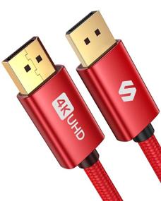 img 4 attached to High Speed DisplayPort Cable by Silkland - 6.6 ft - 4K@60Hz, 2K@165Hz, 2K@144Hz - Braided DP Cable for PC, Gaming Monitor, Laptop - Red