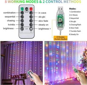 img 1 attached to 🌟 Curtain String Lights, USB Powered Fairy Lights with Remote Dimmable and 8 Lighting Modes – IP64 Waterproof for Party Bedroom Room Backdrop Window Twinkle Christmas Decoration (7.9Ft x 5.9Ft) – Multicolor