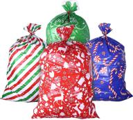 🎁 kwoyos christmas large bag jumbo gift bags: plastic extra large bags for large gifts, toys, and goodie supplies - 4-pack with name cards and ties (54.3"x36.2") logo