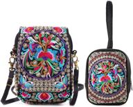 women's crossbody handbag and wallet with embroidered flowers for cellphones - crossbody bags logo