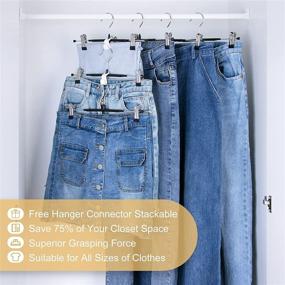 img 3 attached to 👖 ESEOE Pants Hangers: Space Saving Skirt Hangers with Adjustable Clips, 20 Pack Ultra Thin Heavy Duty Hangers for Adults and Kids